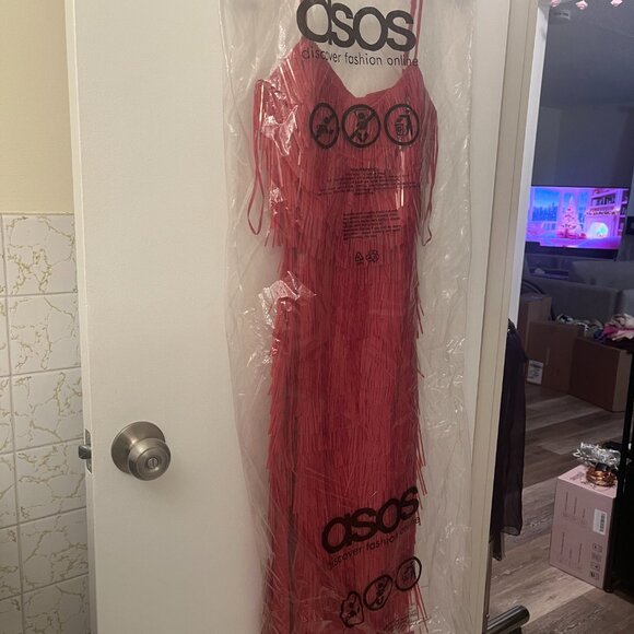 Holiday ASOS shard detail midi dress sheer waist red, modern flapper - SIZE 6 - Picture 8 of 8